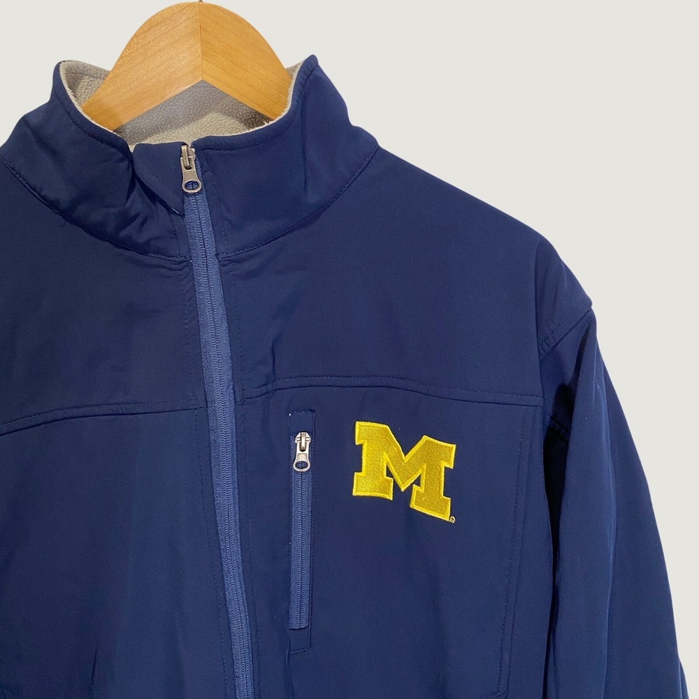 Michigan Wolverines Soft Shell Jacket Mens L Blue Full Zip Fleece Lined